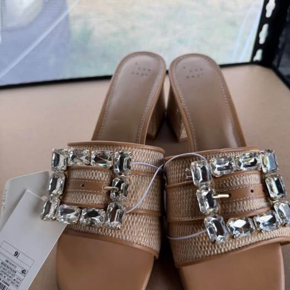 A New Day Kathleen Rhinestone Buckle Heeled Mules - Picture 2 of 10